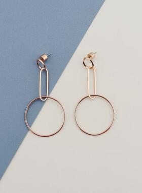 BC玫瑰金色几何时尚个性潮流耳环