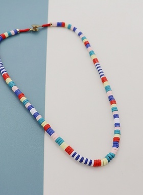 RA欧美彩色飞盘项链多巴胺风叠戴小众锁骨链高级感百搭ins