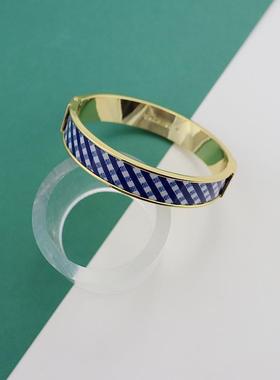 金边藏蓝色白色格子款格纹时尚简约百搭弹簧磁石手镯