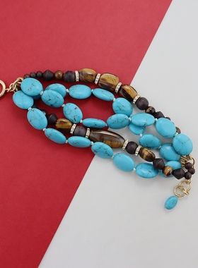 欧美复古做旧仿绿色松石虎眼石手链时尚百搭个性手饰