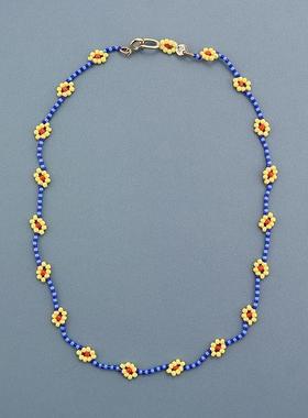 RA黄色雏菊蓝色管珠米珠短款项链混搭百搭少女可爱