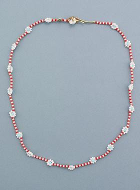 RA白色雏菊红白色管珠米珠短款项链混搭百搭女士