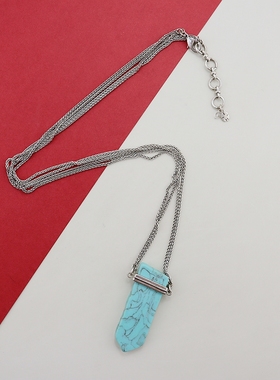 LK欧美复古做旧蓝色石头项链时尚百搭个性高级感轻奢独特vintage