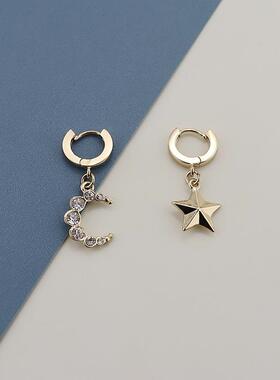 BC金色星星月亮时尚简约百搭耳环