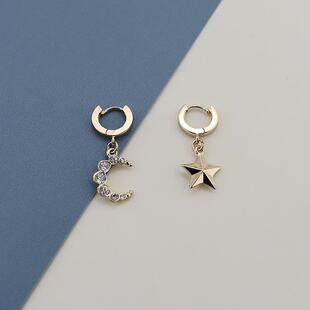 BC金色星星月亮时尚简约百搭耳环