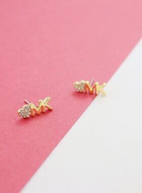 MK欧美INS金色字母爱心耳钉耳环跨境耳骨钉热卖饰品精致镶钻