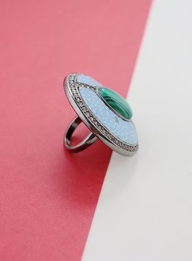 微瑕欧美复古做旧蓝色石头戒指时尚个性高级感轻奢独特vintage