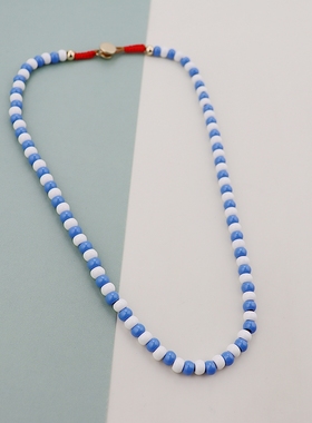 RA欧美蓝白色搪瓷串珠项链锁骨链精致气质优雅时尚百搭ins
