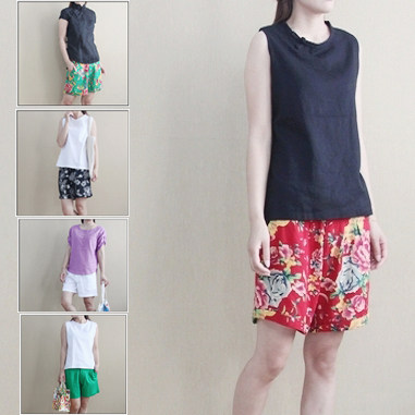 【19元专区】忆旧棉麻记亚麻东北大花布牡丹花被单花短裤热裤