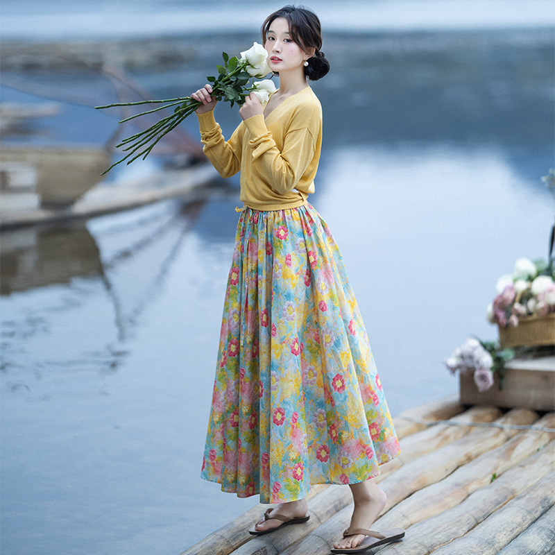 印花半身裙漂亮a字裙长裙百搭