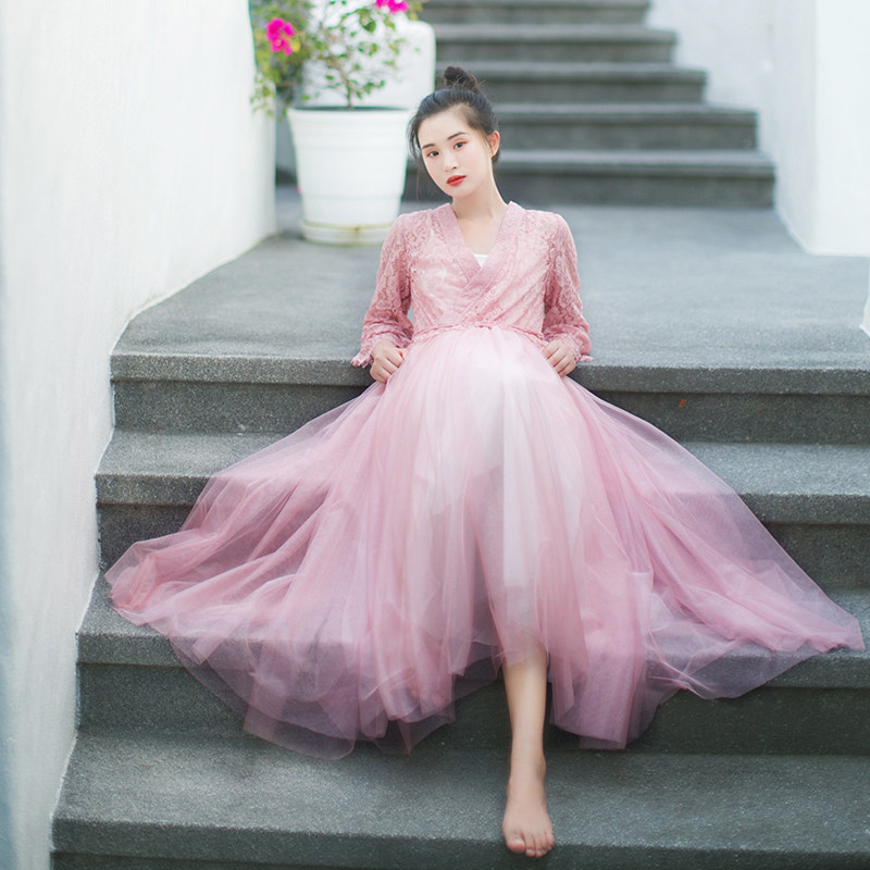 【99元区】2025春夏季新品复古汉服V领改良蕾丝长裙网纱连衣裙女,女装/女士精品,连衣裙,淘宝优惠券,粉丝福利购,淘宝优惠卷