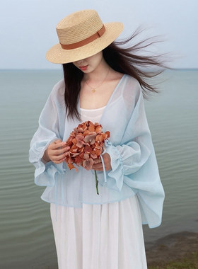 文艺纯色苎麻超薄小衫女蝙蝠袖