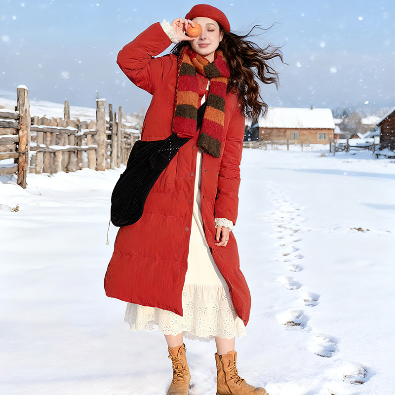 文艺红色羽绒服女冬季加厚外套