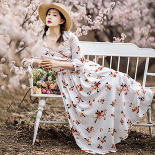雪纺印花连衣裙设计感小众新款 158元 区 长裙 白色裙子女春夏季
