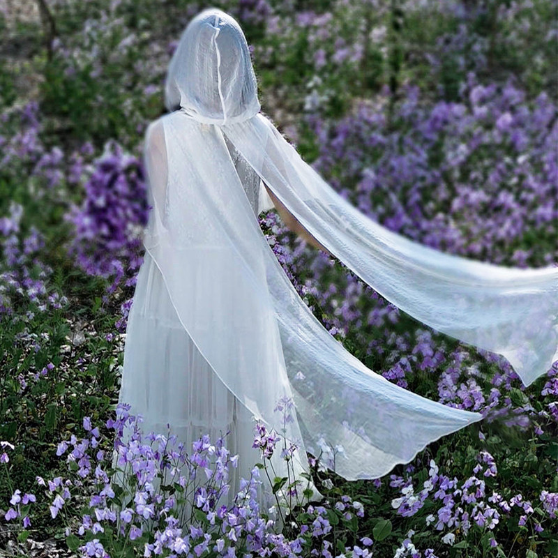 【清风袂】复古连帽纯色披肩外搭配裙子女夏季遮阳防晒罩衫轻薄款