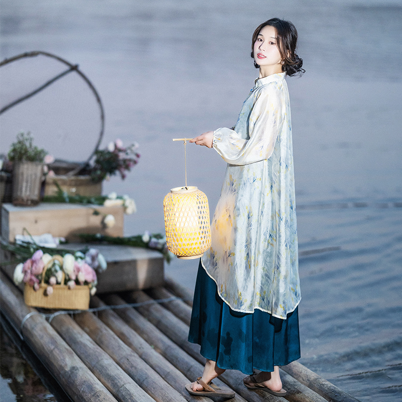【盏花意】复古精致飘逸印花外衫内搭气质无袖吊带裙女2025年夏季