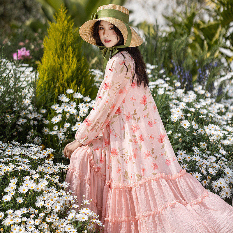 雪纺印花连衣长裙女2023年夏季