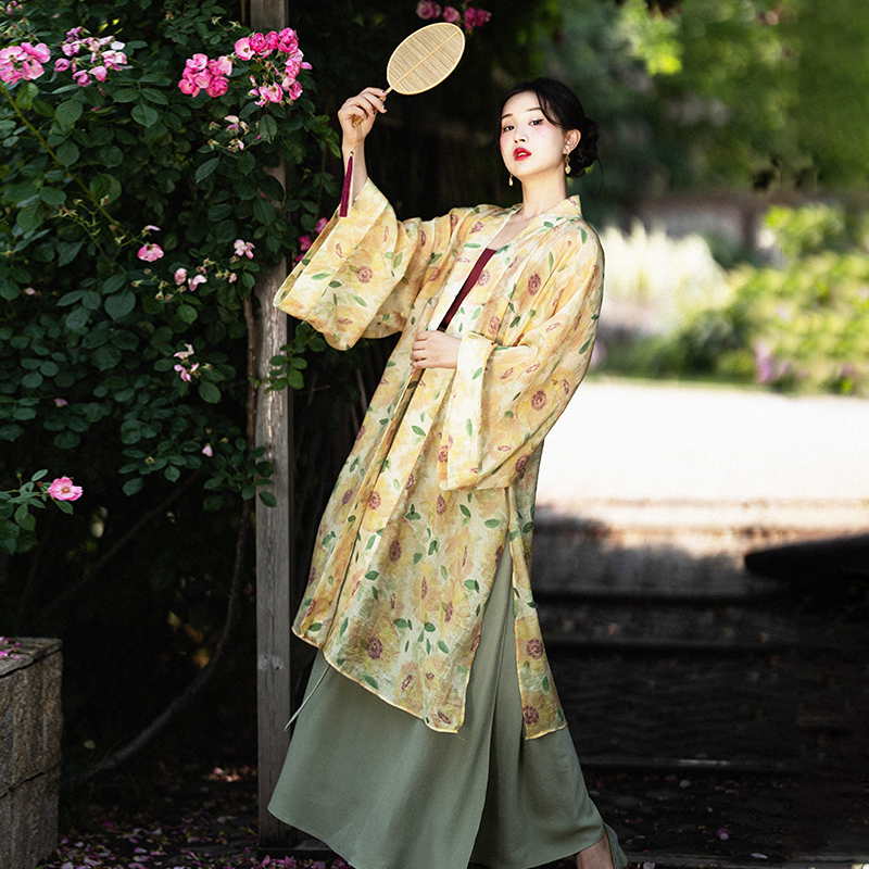 夏季原创宋制对襟宽袖长衫汉服女