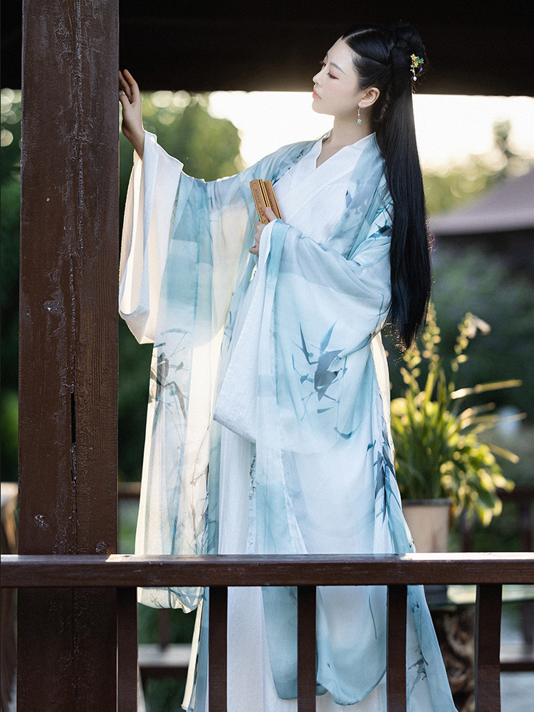 [SHU HELI] 고대 HANFU 여성 봄 가을 웨이와 진 스타일 스트레이트 슬리브 셔츠 요정 흰색 롱 스커트 투피스 세트