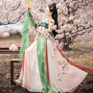 漢元 棉麻記 錦上紅蘿 原創(chuàng)漢服唐制襦裙改良版 素連衣裙仙演出服