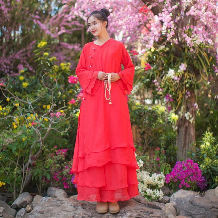 棉麻记超柔双层长衫连衣裙女