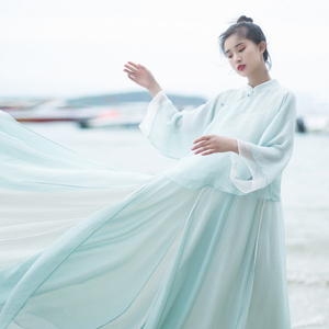 【现货】新中式仙气连衣裙女夏季假两件大裙摆超长到脚踝超仙裙子