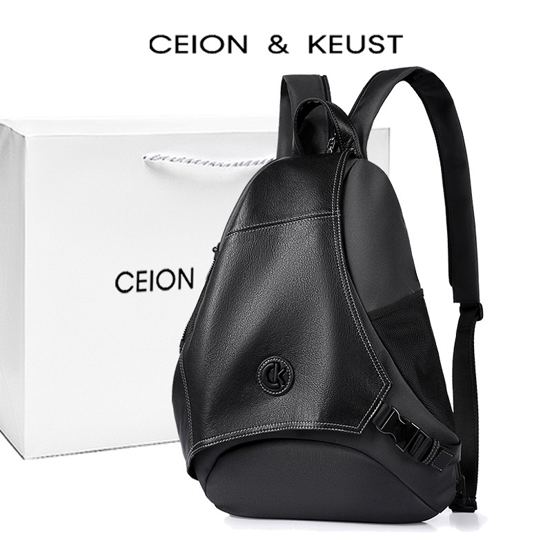 CEION & KEUST 复古牛津布配牛皮运动男士胸包多功能学生斜挎背包,箱包皮具/热销女包/男包,双肩背包,淘宝优惠券,粉丝福利购,淘宝优惠卷