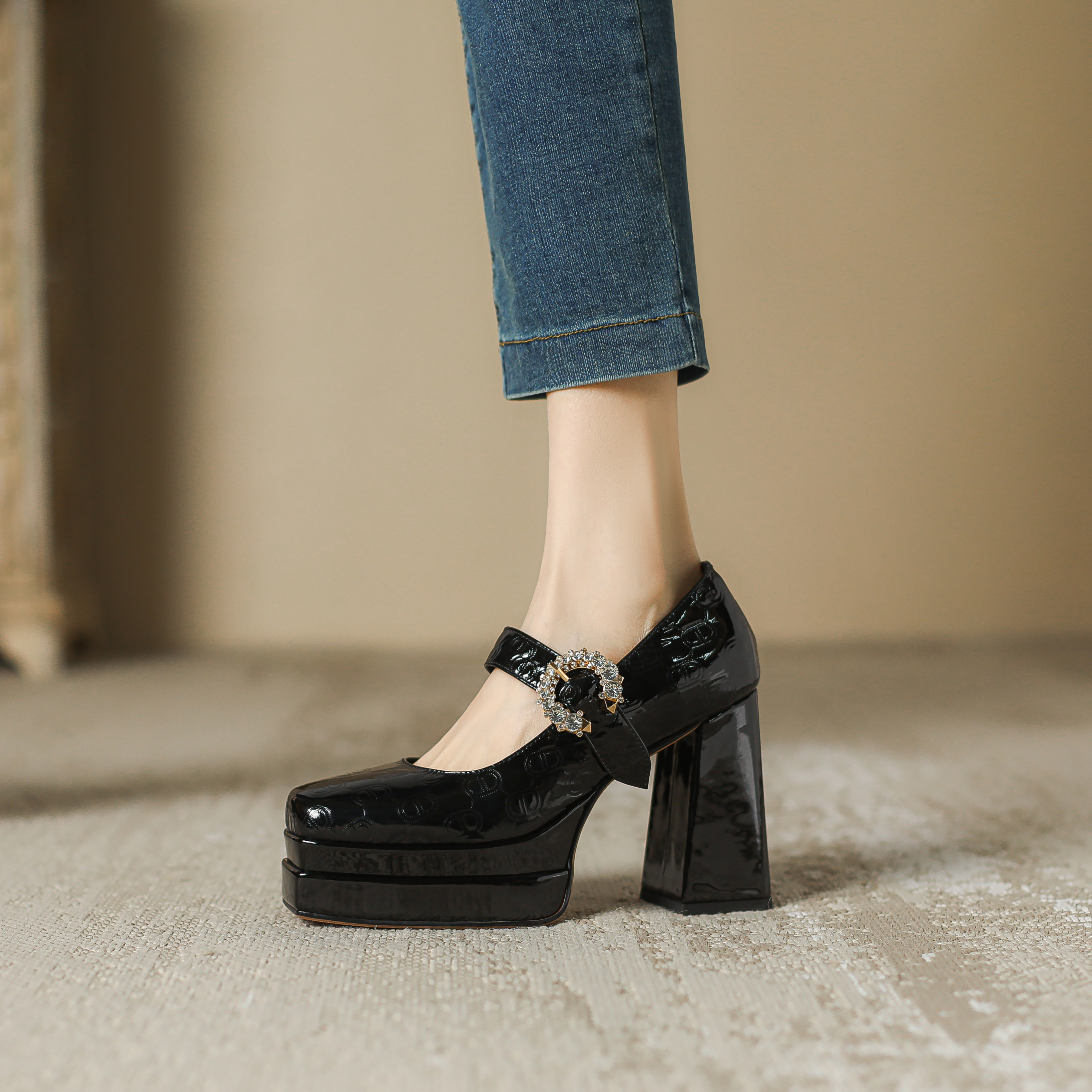 高跟鞋2026春季新款玛丽珍方头不累脚粗跟防水台浅口复古单鞋10CM