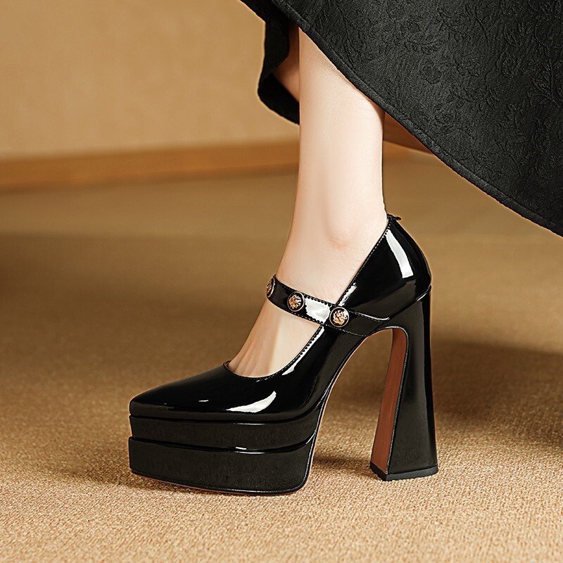 高跟鞋女粗跟真皮2025新款秀禾女鞋百搭礼服鞋恨天高高跟鞋14厘米