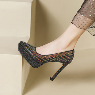 高跟鞋礼服旗袍女2025年新款高级感细根防水台秀禾主婚纱婚鞋11CM