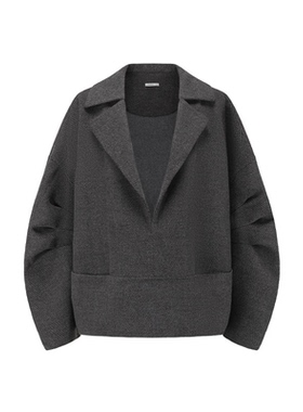 【deepmoss】2025秋冬新款女士设计感深灰色驳领茧型毛呢套头衫