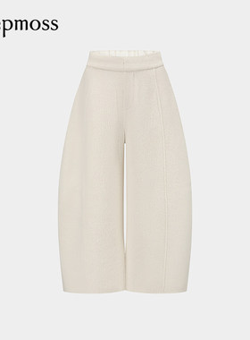 【deepmoss】2025秋冬新款女士设计感时尚奶白廓形羊毛香蕉裤