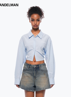 ANN ANDELMAN2025新品蓝色短款露腰打结衬衫女轻奢高级感