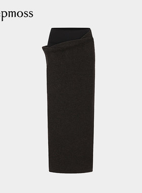 【deepmoss】2025秋冬新款女士设计感时尚斜襟层次腰头裹身长半裙