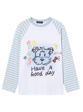 SOFITTE 25AW条纹拼接趣味印花插肩袖长袖美式新款宽松T恤男女款