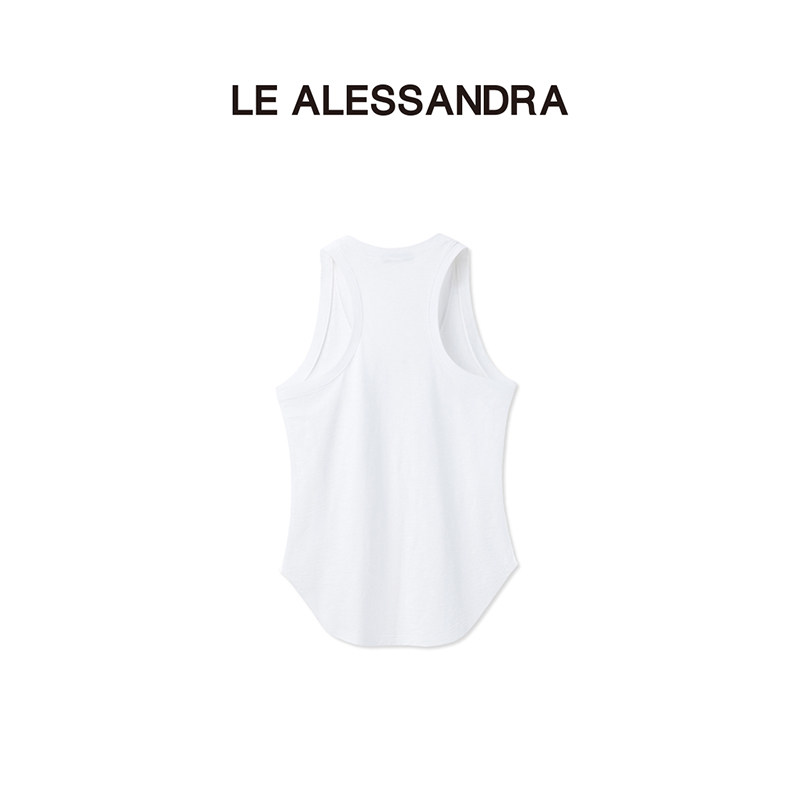 LE ALESSANDRA 白色竹节棉吊带背心运动修身夏季新款女