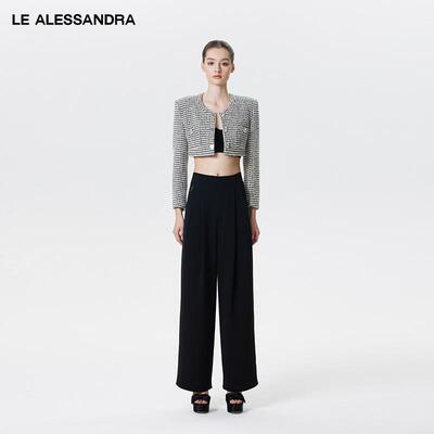 LEALESSANDRA格钻扣粗花尼外套