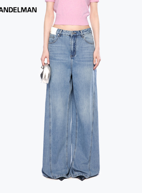 ANN ANDELMAN蓝色休闲长裤设计感直筒微阔腿宽松牛仔裤