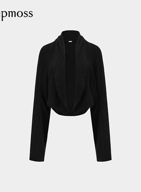 【deepmoss】2025秋冬新款设计感雾黑色羊毛羊绒混纺翻领廓形外套