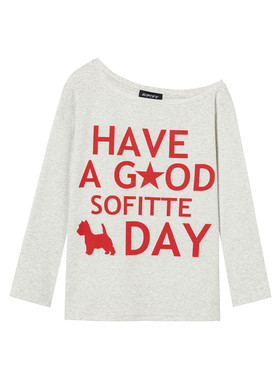 SOFITTE 25AW斜肩T恤女长袖印花设计感宽松上衣慵懒风百搭辣妹