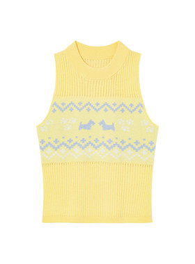 【李亚男同款】SOFITTE 费尔岛提花背心女无袖狗狗图案针织上衣