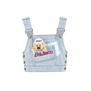 上衣外穿短款 13DE 时尚 格纹牛仔分体背带个性 吊带背心 MARZO女士