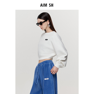 后摆弧形卫衣女 宽松休闲圆领套头运动衫 AIM