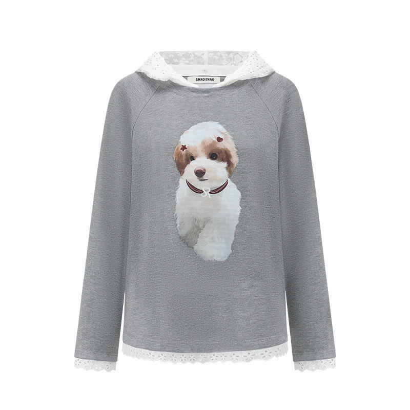 SHROENRO可拆卸蕾丝连帽卫衣