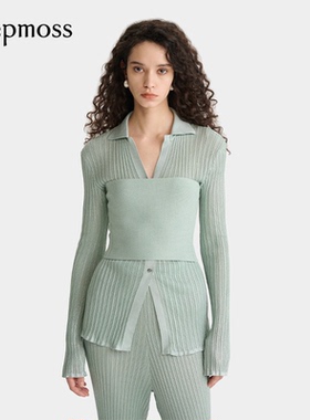 【deepmoss】2025秋冬新款女士时尚正肩抹胸针织开衫（两件套）