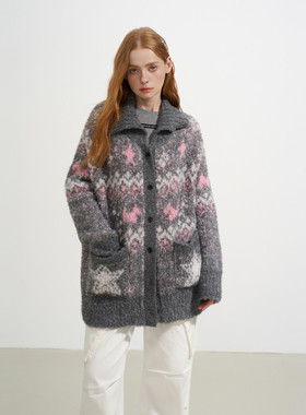 SOFITTE 25AW灰色费尔岛提花圈圈毛衫外套秋冬保暖舒适百搭女款