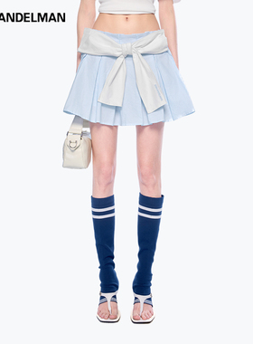 ANN ANDELMAN 2025夏季新款蓝色百褶裙 造型蝴蝶结半裙