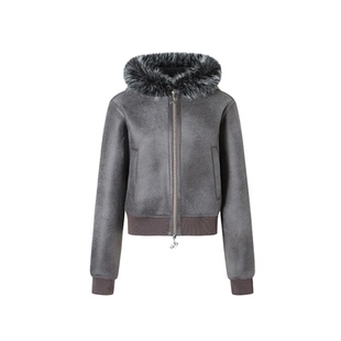 复古连帽拼毛皮外套下摆拼毛短裙套装 JAC FLEURANT2025秋冬新品