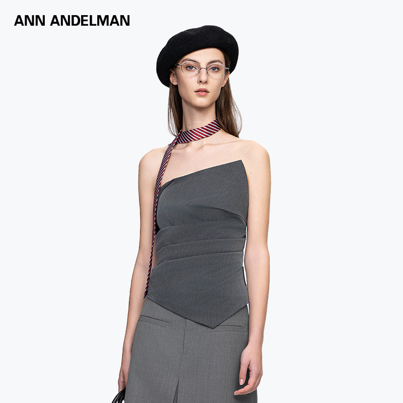【明星同款】ANN ANDELMAN打褶翻边抹胸不规则吊带背心,女装/女士精品,背心吊带,淘宝优惠券,粉丝福利购,淘宝优惠卷