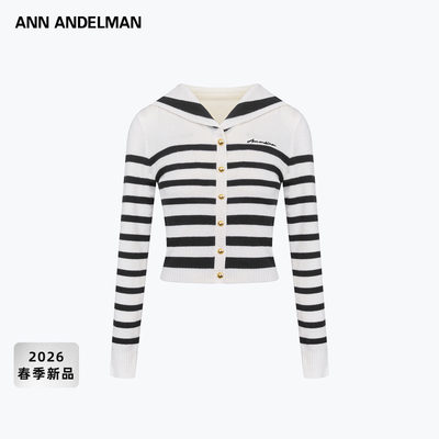 ANNANDELMAN条纹海军领针织开衫